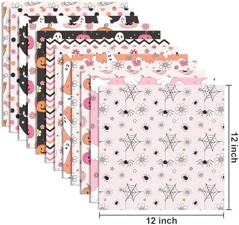 24 Sheets Halloween Pattern Paper Set, 11.8"x11.8" Halloween Scrapbooking Supplies Paper Pumpkin Ghost Spider Plaid Stripe Dot Origami Paper - 12 Styles - Image 2