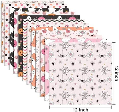 24 Sheets Halloween Pattern Paper Set, 11.8"x11.8" Halloween Scrapbooking Supplies Paper Pumpkin Ghost Spider Plaid Stripe Dot Origami Paper - 12 Styles - Image 2