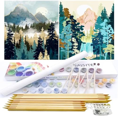 BAISITE Paint by Numbers Kit for Adults Beginners,12" Wx16 L 2 Pack Canvas for Painting Kits for Adults in Colorful Box-Sunrise Mountains Waterful 7172-DIY Frame by PaintbyNumbersKitsforAdults