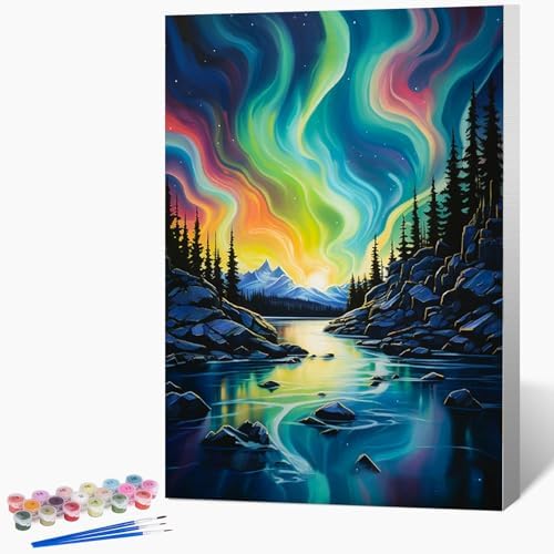 Framed Paint by Numbers Kit for Adults Beginner 8x12 Inch, Starry Night Adult Paint by Number Kits on Canvas, DIY Acrylic Watercolor Landscape Oil Paint by Number for Adults for Home Decor Gift by Unknown