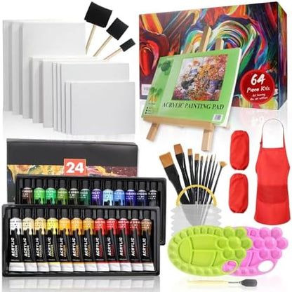 Colorful Acrylic Painting Kit, 64 Piece Set with Walnut Easel, 24 Colors by colorful
