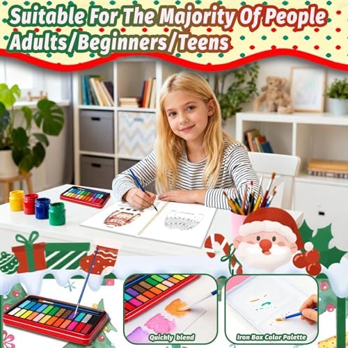 Watercolor Workbook - Coloring Book Beginner Friendly Painting Kit, Watercolor Workbooks for Adults with 24 Colors Paint, Exploration Gift for Adults Teens (Christmas) - Image 3