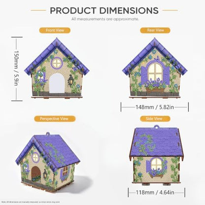 FRANDEK DIY Wooden House Diamond Art Painting Kit for Adults (Lavender) - Image 6