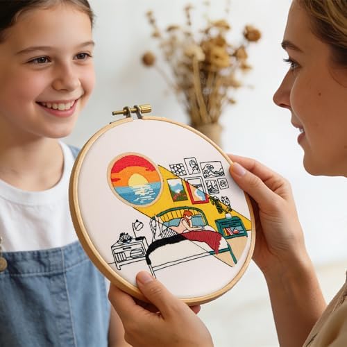 Embroidery Kits for Beginners Adults Sunrise Hand Embroidery Starter Kits, Cross Stitch Kits for Beginners DIY Craft Kits for Adults Women, Entire Set of Embroidery Supplies Full-length Video Tutorial - Image 4