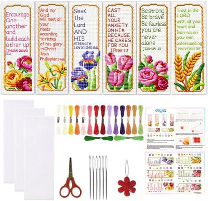 ORIGACH 6 Set Bible Verse Floral Cross Stitch Bookmark Kit for Beginner by ORIGACH