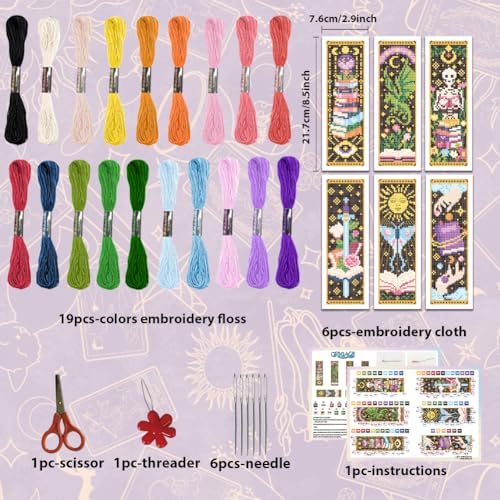 ORIGACH 6 Set Mystical Tarot & Books Cross Stitch Bookmark Kit for Beginner - Image 2