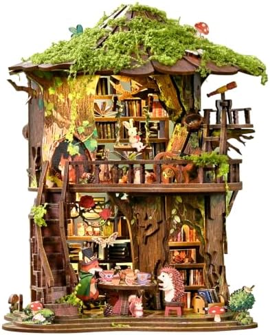 ACOCO Book Nook Kit, DIY Miniature Tree House Kit with LED Light, 3D Wooden Puzzle Booknook Bookshelf Decor – Gift for Adults and Teens by Unknown