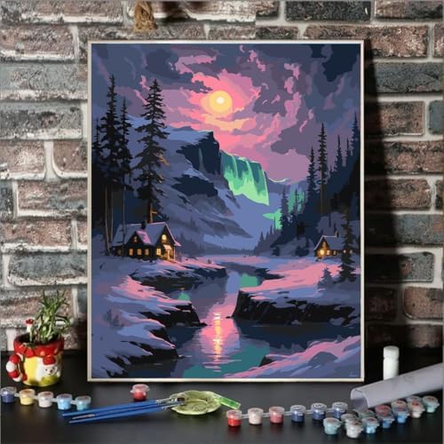 Lovepefe Snow Mountain Paint By Numbers Kit for Adults Beginner Waterfall Adult Paint By Number Kits On Canvas River Cabin Oil Painting Kit for Adults Kits for Gift Home Wall Decor 16x20 Inch - Image 2