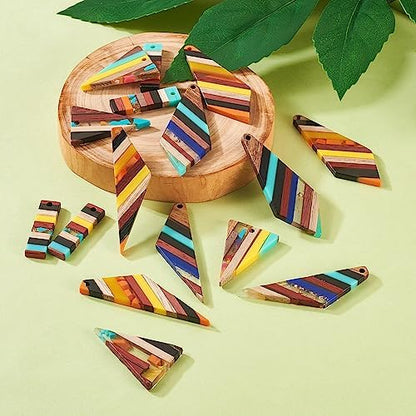 FASHEWELRY 16Pcs Geometric Resin Wood Earring Charms Colorful Wooden Earring Blanks Vintage Boho Rectangle Triangle Charms Earrings Findings for Jewelry Making - Image 7
