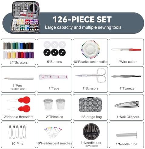 Sewing Kit for Adults,126PCS Needle and Thread Kit for Sewing,Professional Sewing Supplies Accessories for Adults, Travel Sewing Kit for Emergency, Home (Gray) - Image 5