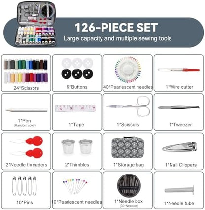 Sewing Kit for Adults,126PCS Needle and Thread Kit for Sewing,Professional Sewing Supplies Accessories for Adults, Travel Sewing Kit for Emergency, Home (Gray) - Image 5