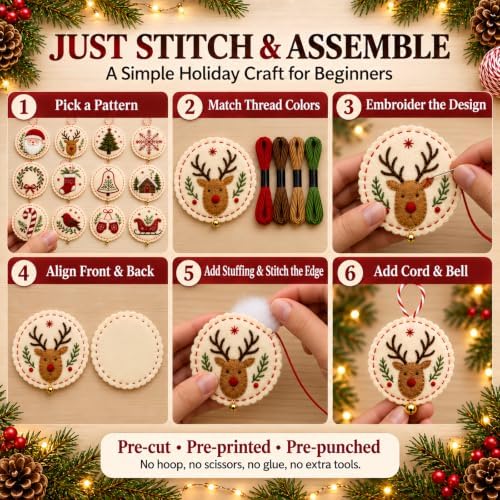 Christmas Embroidery Kit, 12PCS DIY Ornament Set for Beginners - Image 5