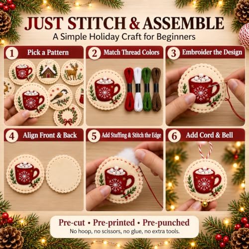 Christmas Embroidery Kit, 12PCS DIY Ornament Set for Beginners - Image 5
