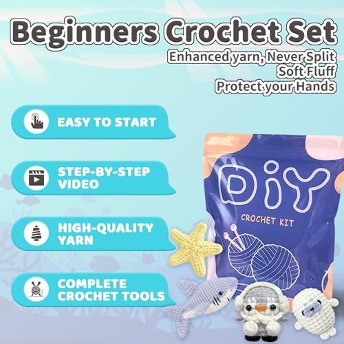 YAMAXIN Crochet Kit for Beginners – Ocean Animal Amigurumi DIY Yarn Kit with Step-by-Step Instructions, Tools & Soft Yarn – 4 Pack Crochet Kit Gift for Adults, Teens & Kids - Image 4