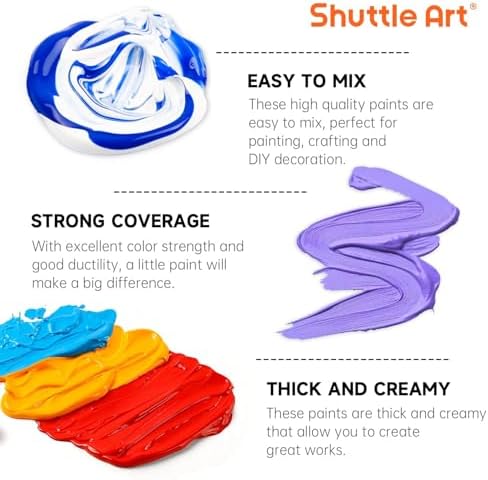 Shuttle Art 80 Colors Acrylic Paint, Acrylic Paint set with 12 Paint Brushes, 2oz/60ml Bottles, Rich Pigmented, Premium Paints for Artists, Beginners and Kids on Canvas Rocks Wood Ceramic - Image 5