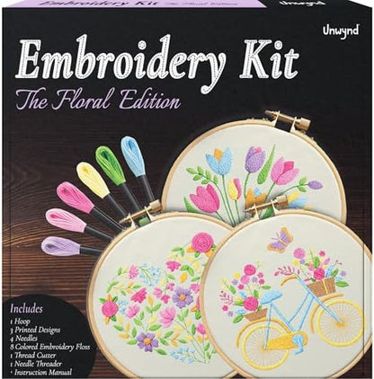 Unwynd Embroidery Kit Floral for Adults and Beginners, Cross Stitch Crafts by Unwynd