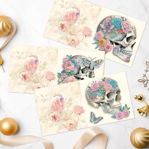 6-Pack Flower Skulls Diamond Painting Greeting Card Kits, Special Shaped Diamonds Painting, DIY Handcraft for Relatives and Friends with Wishes,Unique Design Crafting for Birthday or Holiday Cards - Image 6