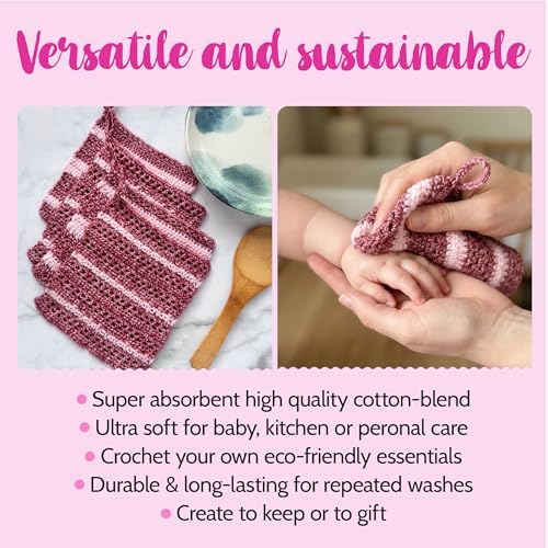 KnitPal Dishcloth Crochet Kit for Beginners (Cherry Red + Blush Pink) - Image 4