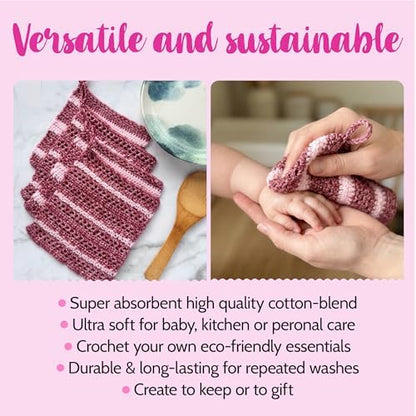 KnitPal Dishcloth Crochet Kit for Beginners (Cherry Red + Blush Pink) - Image 4