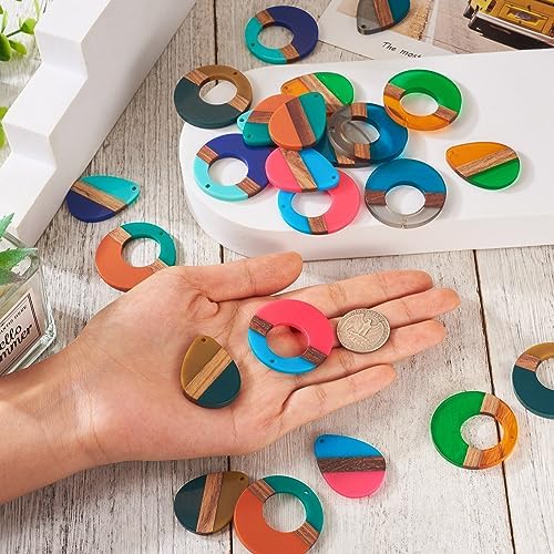 FASHEWELRY 24Pcs Mixed Color Resin Wood Earring Charms Round Wooden Earring Blanks Water Drop Boho Charms Wooden Earring Pieces for DIY Bohemian Earrings Jewelry Making - Image 6