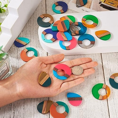 FASHEWELRY 24Pcs Mixed Color Resin Wood Earring Charms Round Wooden Earring Blanks Water Drop Boho Charms Wooden Earring Pieces for DIY Bohemian Earrings Jewelry Making - Image 6