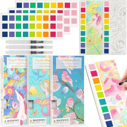 3pack Watercolor Painting Coloring Books Pocket Watercolor Paint Bookmarks by ROOCHKD
