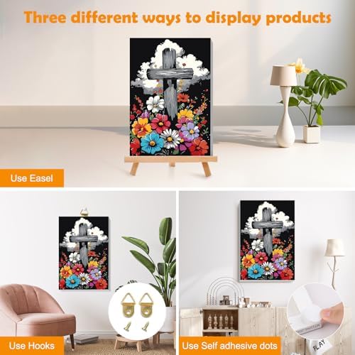 MOGTAA Cross Paint by Numbers Kit for Adults Beginners with Frame, Flowers Adult Paint by Number Kits on Canvas with Easel, Easy DIY Oil Painting Kits for Home Decor, 8x12in - Image 3