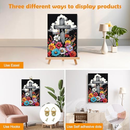MOGTAA Cross Paint by Numbers Kit for Adults Beginners with Frame, Flowers Adult Paint by Number Kits on Canvas with Easel, Easy DIY Oil Painting Kits for Home Decor, 8x12in - Image 3
