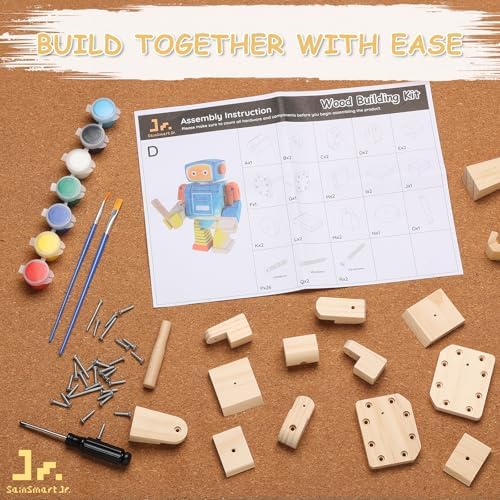 SainSmart Jr. Woodworking Building Kits for Kids, 4-in-1 Wood Building Kits for Kids STEM Projects Set, DIY Arts & Crafts Assembly Toys with Paints & Brushes, Ideal Gift for Boys and Girls - Image 6