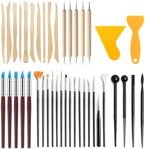 41PCS Polymer Clay Tools Kit, Clay Sculpting Art Tool Set with Wooden Carving Tools, Ball Stylus, Silicone Scrapers, Art Brushes for Pottery, Modeling, Nail Art, DIY Crafts for Beginners-Black by DAIXIANGER