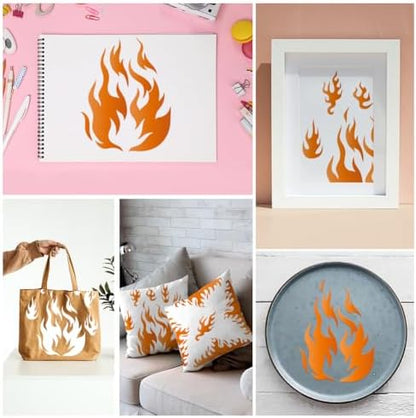 2Pcs Flame Wall Stencil Templates 11.7 x 8.3 Inch Reusable Plastic Fire Stencils for Painting on Wood Wall Floor Fabric Glass Furniture, Flame DIY Home Decor Or Craft Stencils - Image 5