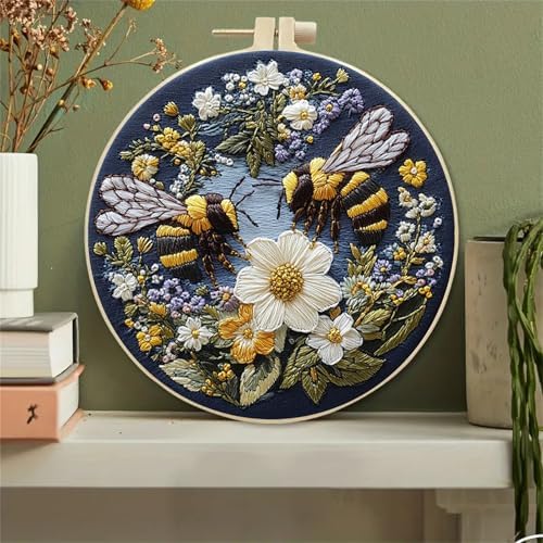Huacan Embroidery Kit for Beginners Adults Includes Stamped Bees Pattern, Hoop, Color Threads,Tools,Easy to Follow Instruction - Image 4