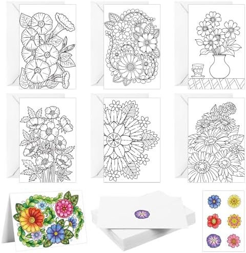 Gueevin 24 Pcs Flowers Coloring Greeting Cards with Envelopes, 4x6 by Gueevin