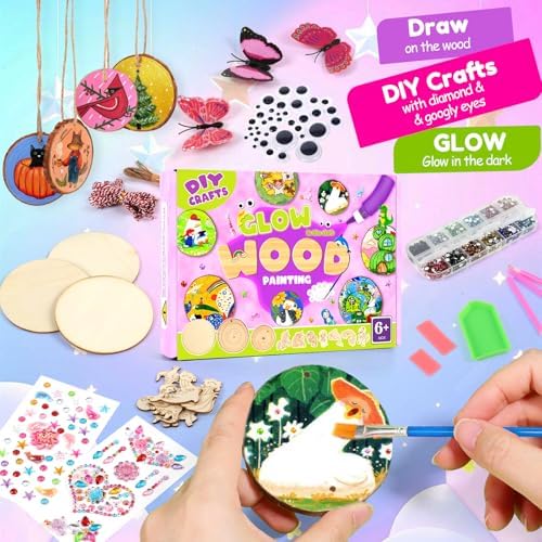 Sulataya Wooden Painting Kit, Wood Slices Craft Kit Gift Set with Assorted Gems & Diamond Painting Tools – Creative Art Activity Supplies for Adults Beginners - Image 3