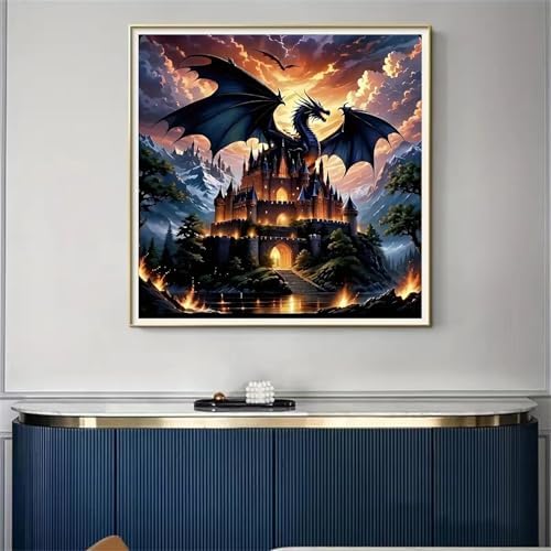 Dragon Stamped Cross Stitch Kits for Beginners Adults, Castle Dimensions Needlepoint Art Crafts,Counted Cross Stitch Kits Embroidery Kits for Beginners Adults for Home Decor 13.8X13.8inch - Image 5