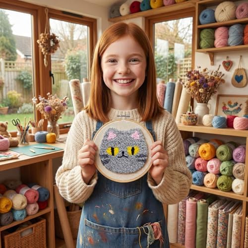 HGUANGJ Punch Needle Kit for Beginners Adults, Cat Coasters Kit with Adhesive Felt, Yarns, Embroidery Hoop for DIY Craft - Image 7