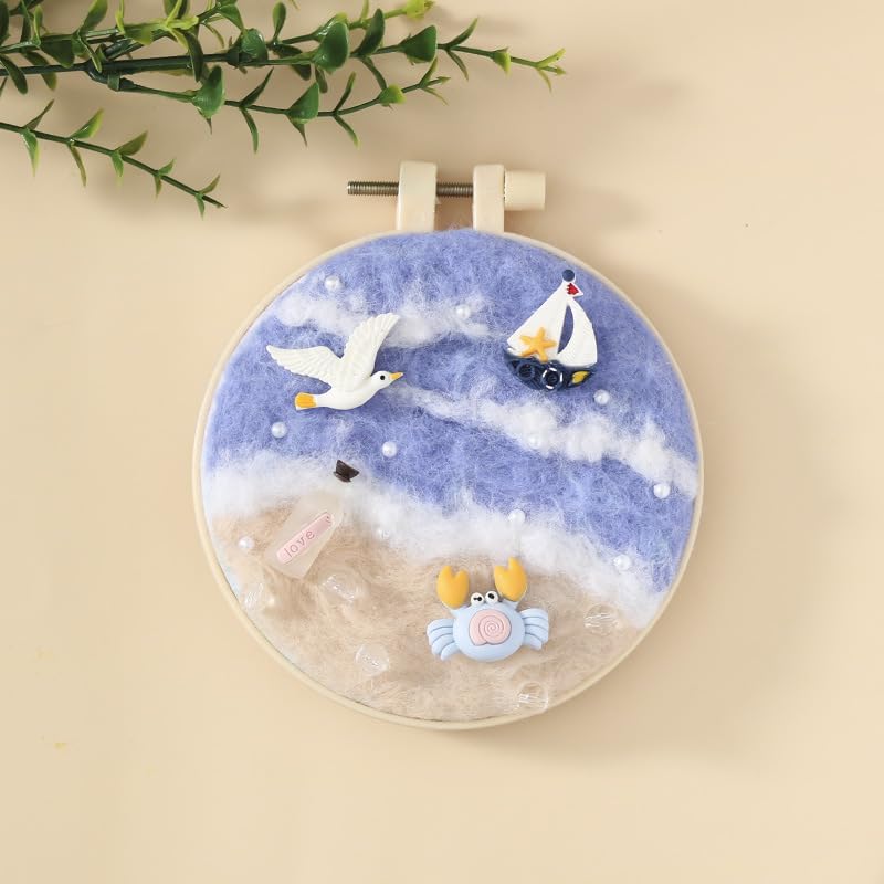 Hilsayum Wool Painting Kit Needle Felting Kit Wool Felt Painting Gifts for Adults,Needle Felt Supplies for Beginners,Home Decoration (Beach) - Image 5