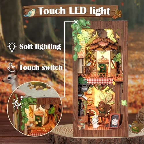 Cutefun Book Nook Kit, DIY Miniature Booknook Kit for Adults, 3D Wooden Puzzle Bookend Bookshelf Decor with LED Light & Dust Cover Creative Crafts Gifts for Book Lovers (Squirrel Collector) - Image 3