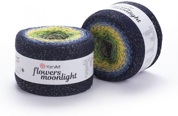 2 Skein/Pack YarnArt Flowers Moonlight Gradient Glitter Yarn, Each Ball 9.17 oz (260 gr) / 1094 Yards (1000m), 53% Cotton 43% Acrylic 4% Metallic Polyester, Yarn for Knitting and Crochet (3250)