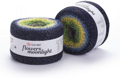 2 Skein/Pack YarnArt Flowers Moonlight Gradient Glitter Yarn, Each Ball 9.17 oz (260 gr) / 1094 Yards (1000m), 53% Cotton 43% Acrylic 4% Metallic Polyester, Yarn for Knitting and Crochet (3250)