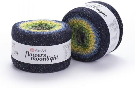 2 Skein/Pack YarnArt Flowers Moonlight Gradient Glitter Yarn, Each Ball 9.17 oz (260 gr) / 1094 Yards (1000m), 53% Cotton 43% Acrylic 4% Metallic Polyester, Yarn for Knitting and Crochet (3250)