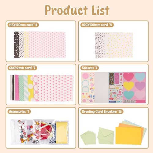 DIY Greeting Card Kits Includes 16 Cards 16 Envelopes with Decoration Accessories Handmade DIY Greeting Card Making Kits Personalized Set for Kids Adults(Pink) - Image 7