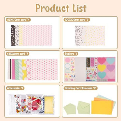 DIY Greeting Card Kits Includes 16 Cards 16 Envelopes with Decoration Accessories Handmade DIY Greeting Card Making Kits Personalized Set for Kids Adults(Pink) - Image 7