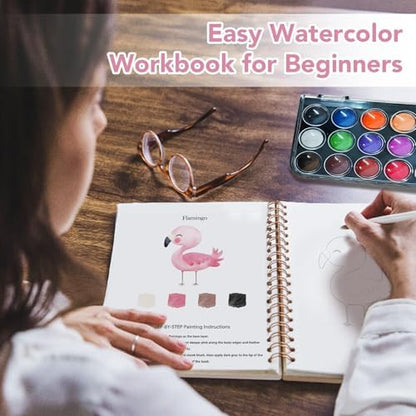 Easy Watercolor Workbook for Beginners - 12 Beautiful Step-by-Step Paintings Water Coloring Book, Includes 18 Water Colors, Relaxing Art Projects and Creative Gift for Adults & Teen (Animals) - Image 2