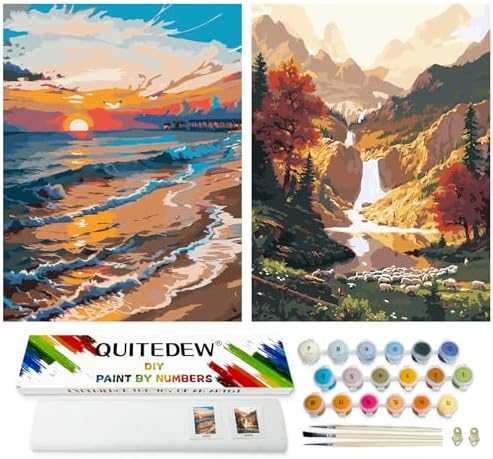QUITEDEW 2 Pack Paint by Number Kit for Adults Mountain11.8x15.7 Inch by QUITEDEW