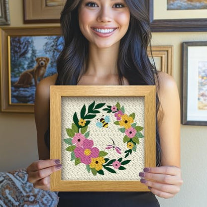 BEUNITONE 2 Sets Flower Punch Needle Kits Butterfly Beginner Punch Embroidery Kits with Frame Embroidery Starter Kits Punch Stitching Kit with Instruction for Wall Hanging Painting 9.4'' x 9.4'' - Image 6