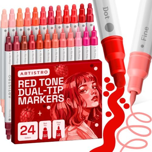 ARTISTRO Red Tones Dual-Tip Acrylic Paint Marker Pens - Set of 24 by ARTISTRO