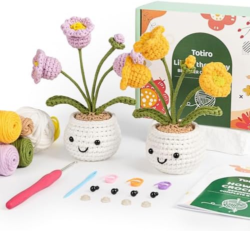 Totiro Crochet Kit for Beginners, Potted Flower Amigurumi Starter Kit, Easy DIY Arts & Craft Set with Step-by-Step Video Tutorials, Crochet Pattern Learning Kit for Teens Adults Birthday Gift by YourDestinationforFun