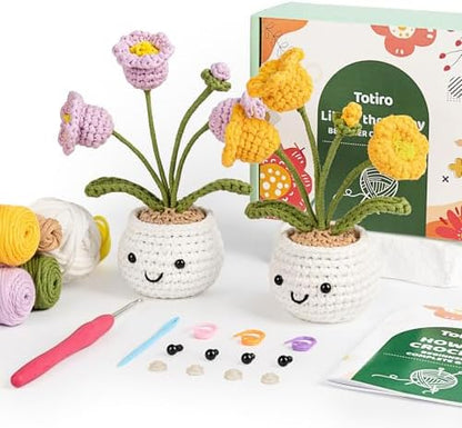Totiro Crochet Kit for Beginners, Potted Flower Amigurumi Starter Kit, Easy DIY Arts & Craft Set with Step-by-Step Video Tutorials, Crochet Pattern Learning Kit for Teens Adults Birthday Gift by YourDestinationforFun