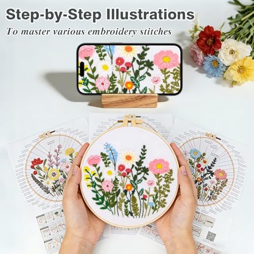 3 Pack Embroidery Kits for Beginners, Flower Pattern Kit for Adults Starter - Image 3